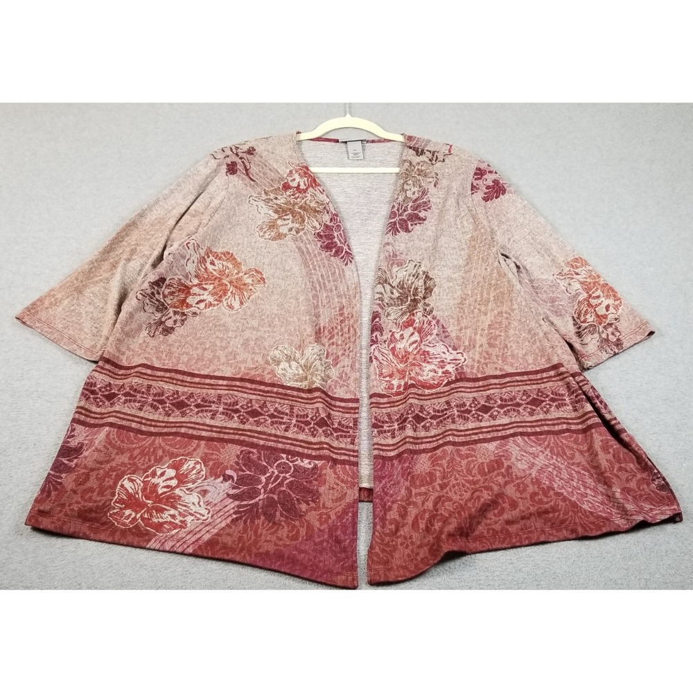 Catherines Cardigan Women 2X Plus Floral Open Front Knit Wrap 3/4 Sleeve Stretch